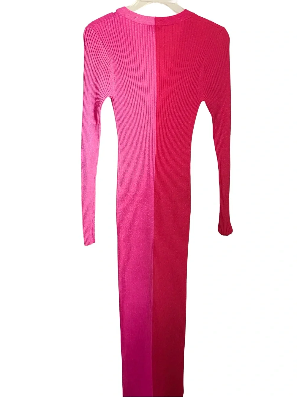 NWOT STAUD Colorblock Rib-Knit Button-Down Metalic  Dress - Pink & Red - Picture 3 of 10